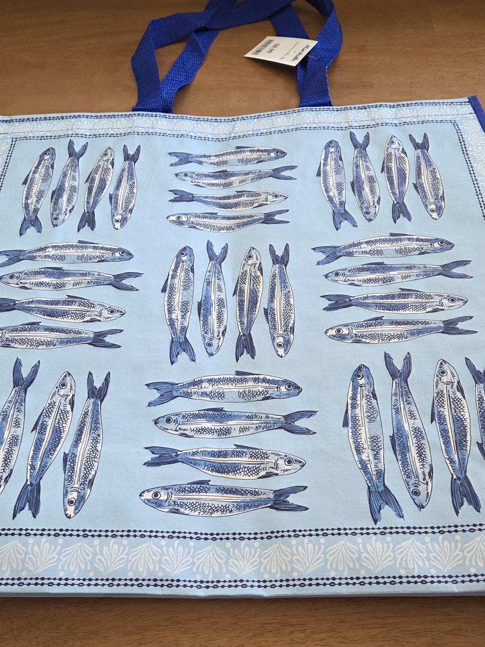 Blue Sardines Fish Print Reusable Tote Bag NWT